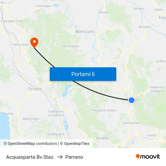 Acquasparta Bv.Staz. to Parrano map