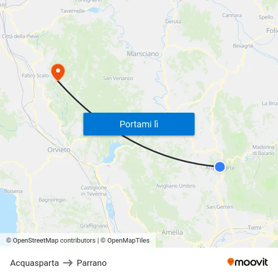 Acquasparta to Parrano map