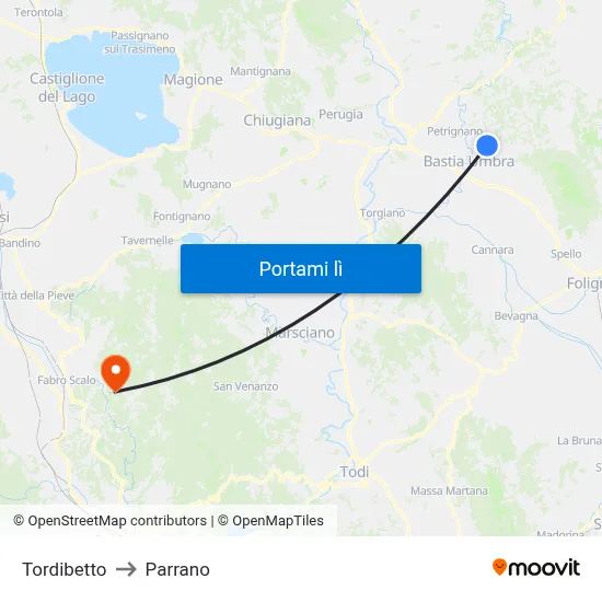Tordibetto to Parrano map