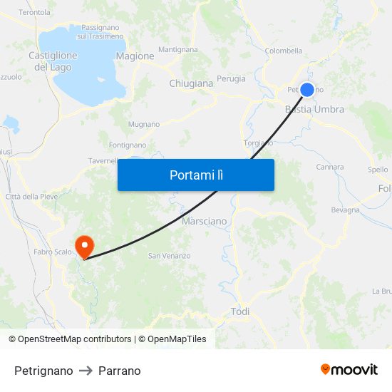 Petrignano to Parrano map