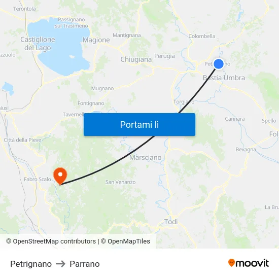 Petrignano to Parrano map