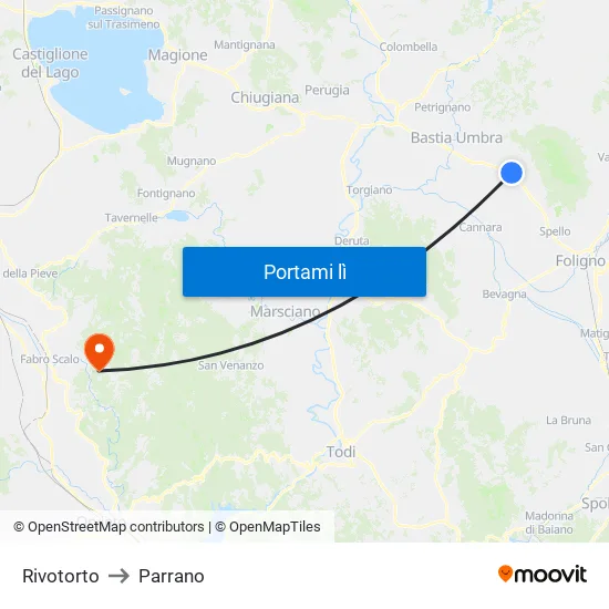 Rivotorto to Parrano map