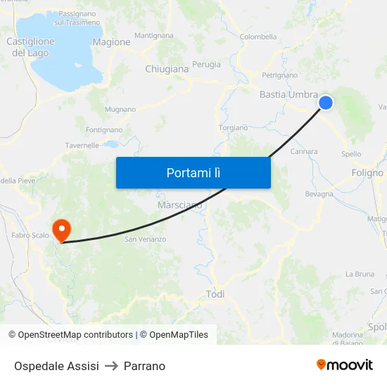 Ospedale Assisi to Parrano map