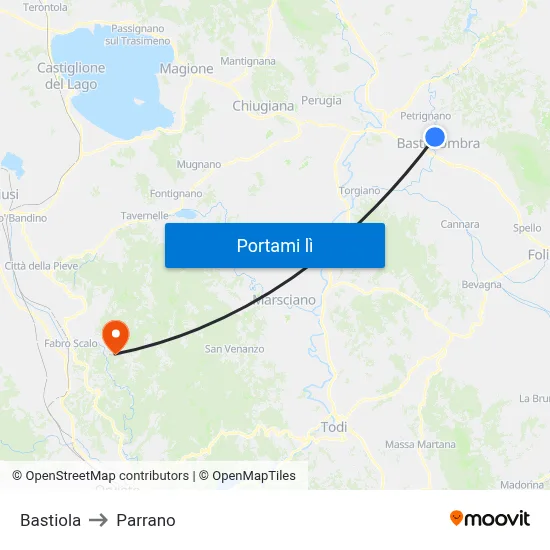 Bastiola to Parrano map