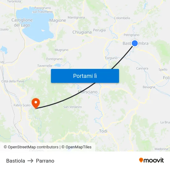 Bastiola to Parrano map