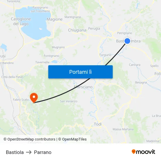 Bastiola to Parrano map