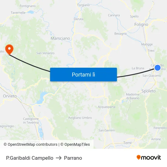 P.Garibaldi Campello to Parrano map