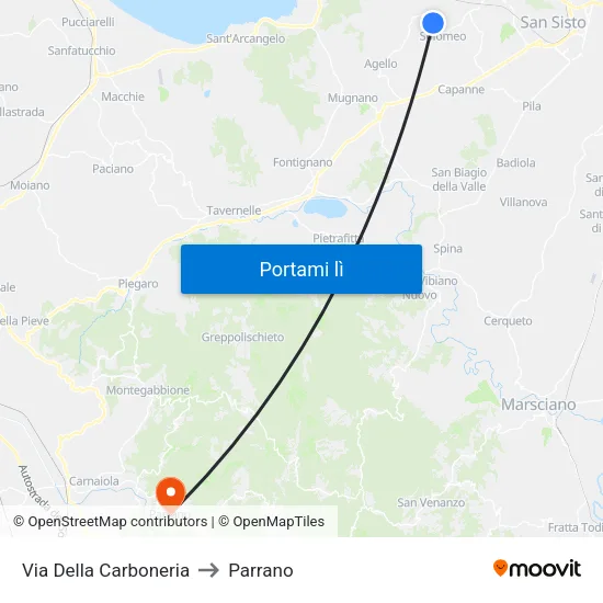 Via Della Carboneria to Parrano map