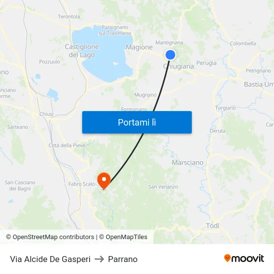 Via Alcide De Gasperi to Parrano map