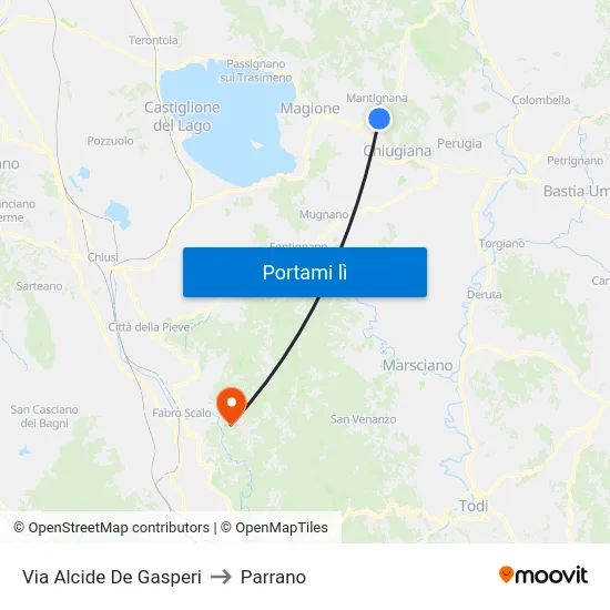 Via Alcide De Gasperi to Parrano map