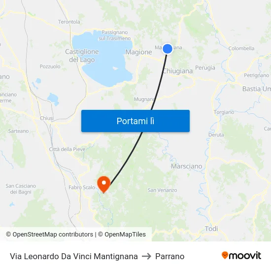 Via Leonardo Da Vinci Mantignana to Parrano map