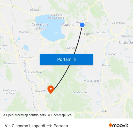 Via Giacomo Leopardi to Parrano map