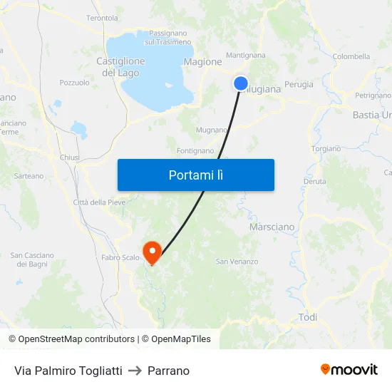 Via Palmiro Togliatti to Parrano map