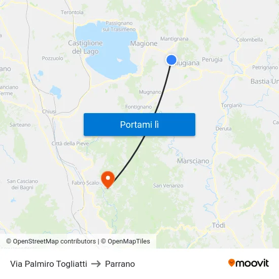 Via Palmiro Togliatti to Parrano map