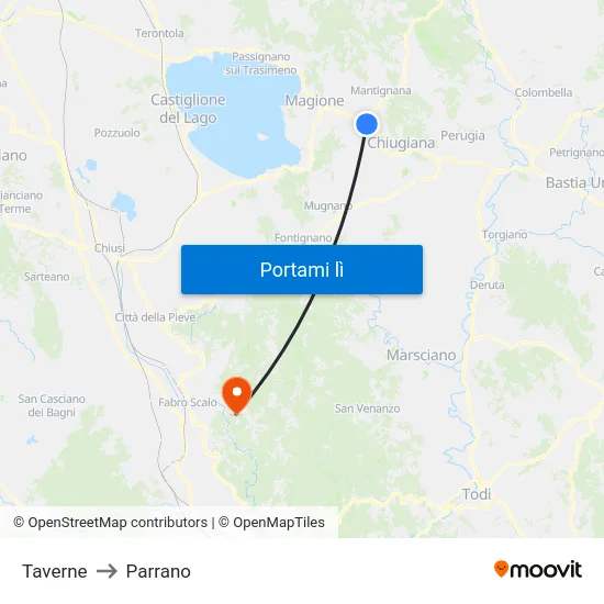Taverne to Parrano map