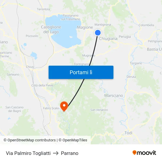 Via Palmiro Togliatti to Parrano map