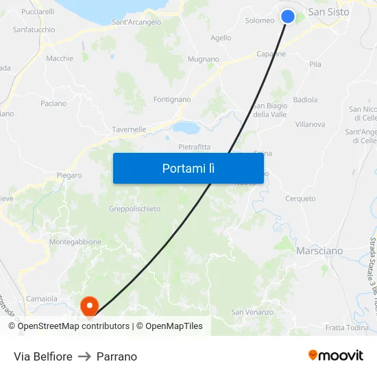 Via Belfiore to Parrano map