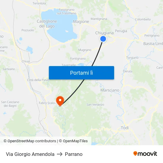 Via Giorgio Amendola to Parrano map