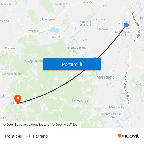 Ponticelli to Parrano map