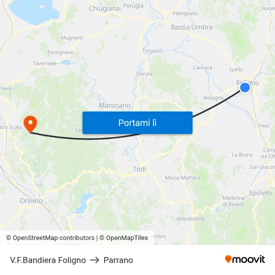 V.F.Bandiera Foligno to Parrano map