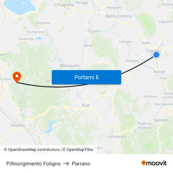 P.Risorgimento Foligno to Parrano map