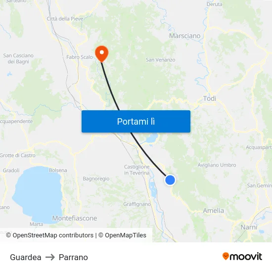 Guardea to Parrano map