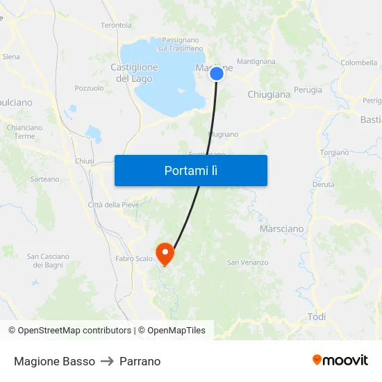 Magione Basso to Parrano map