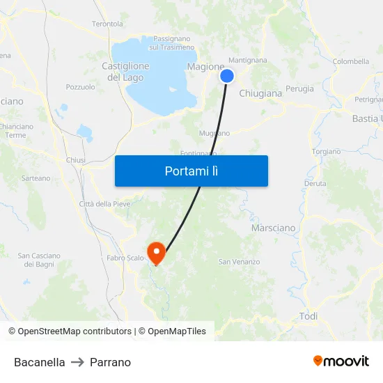 Bacanella to Parrano map