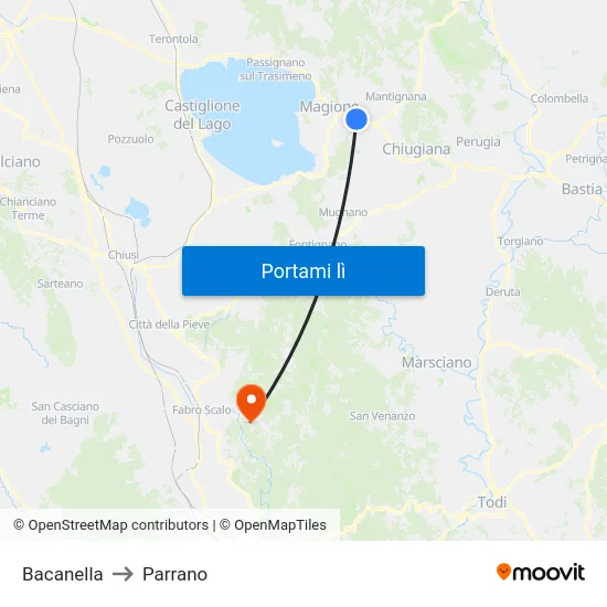 Bacanella to Parrano map