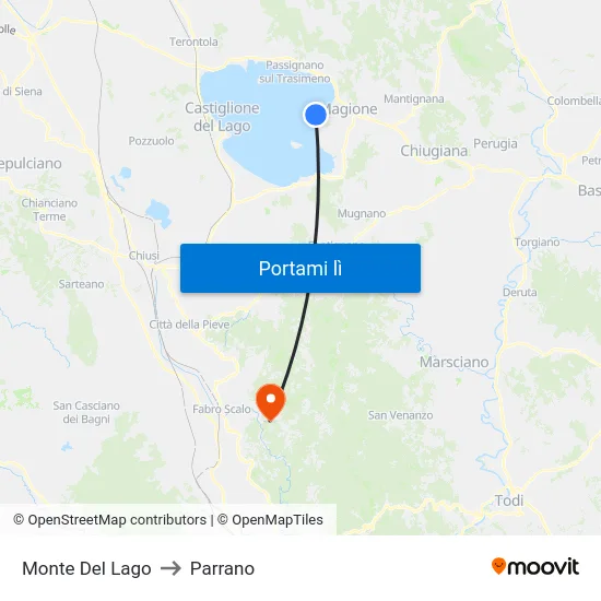 Monte Del Lago to Parrano map