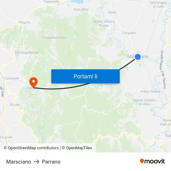Marsciano to Parrano map