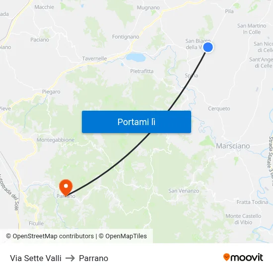 Via Sette Valli to Parrano map