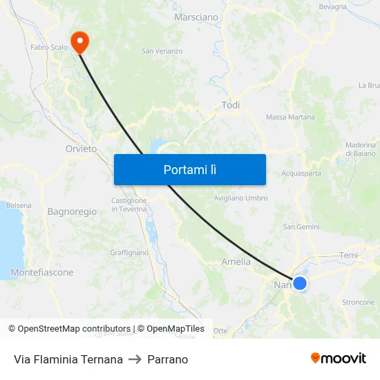 Via Flaminia Ternana to Parrano map