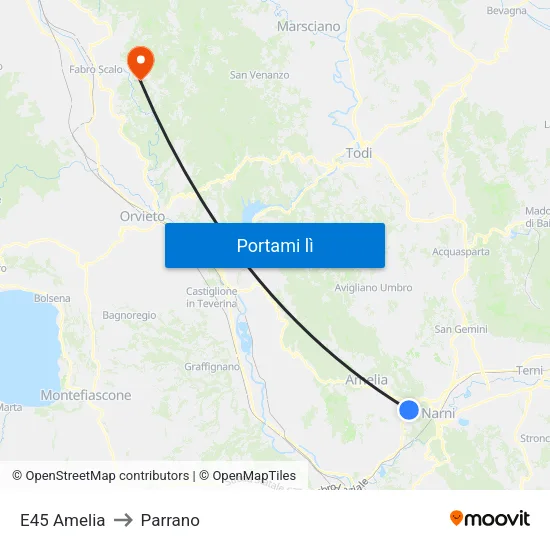 E45 Amelia to Parrano map