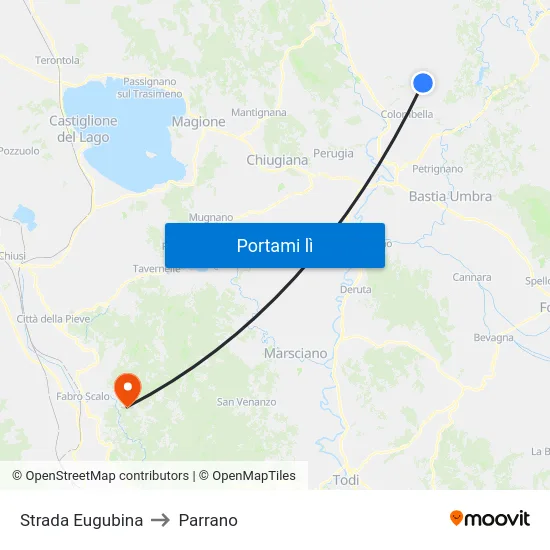 Strada Eugubina to Parrano map