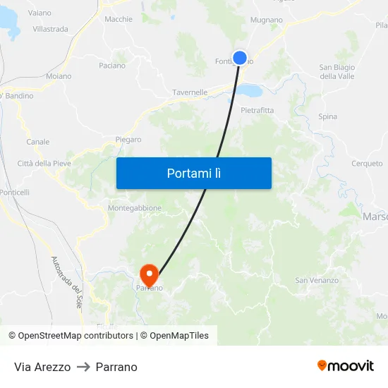 Via Arezzo to Parrano map