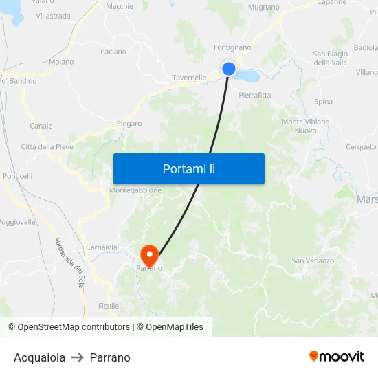 Acquaiola to Parrano map