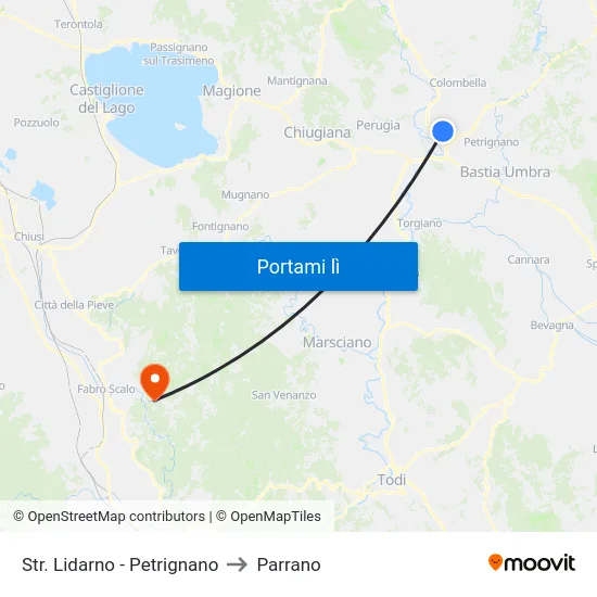 Str. Lidarno - Petrignano to Parrano map