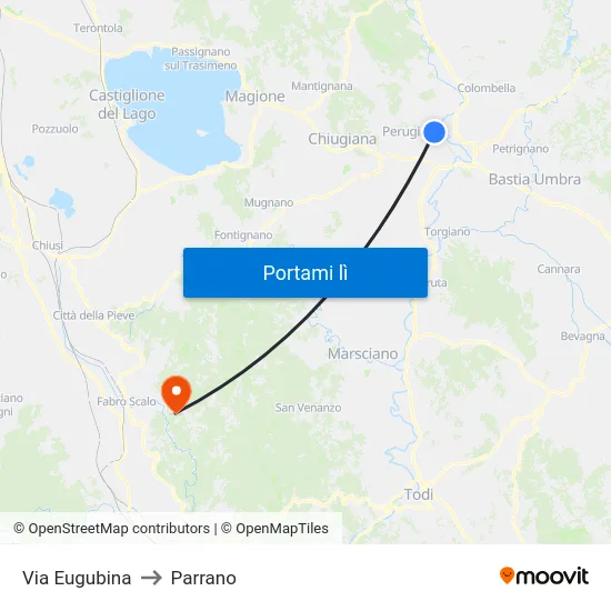 Via Eugubina to Parrano map