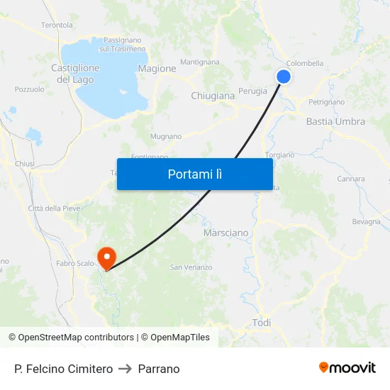 P. Felcino Cimitero to Parrano map