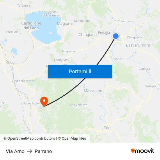 Via Arno to Parrano map