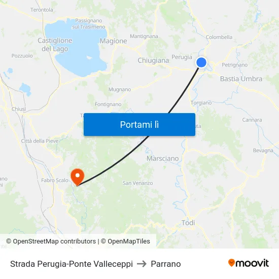 Strada Perugia-Ponte Valleceppi to Parrano map