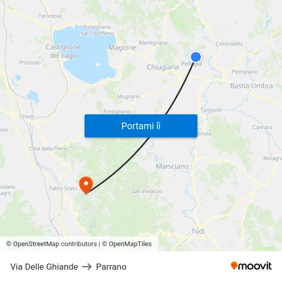 Via Delle Ghiande to Parrano map