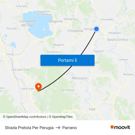 Strada Pretola Per Perugia to Parrano map