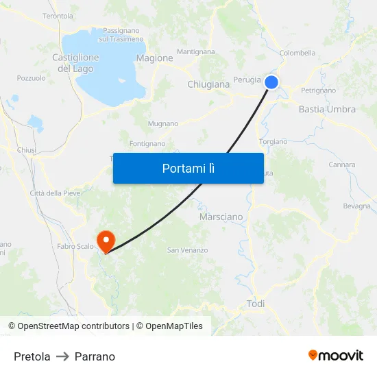 Pretola to Parrano map