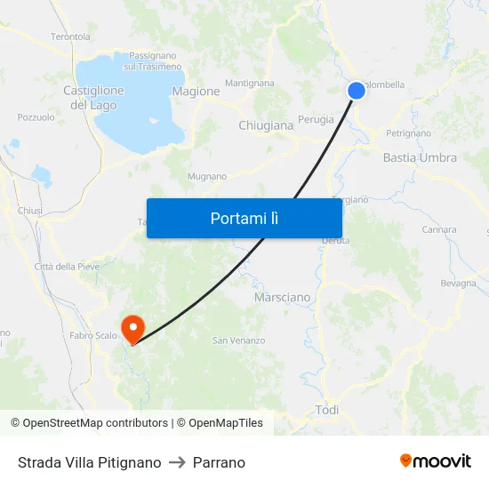 Strada Villa Pitignano to Parrano map