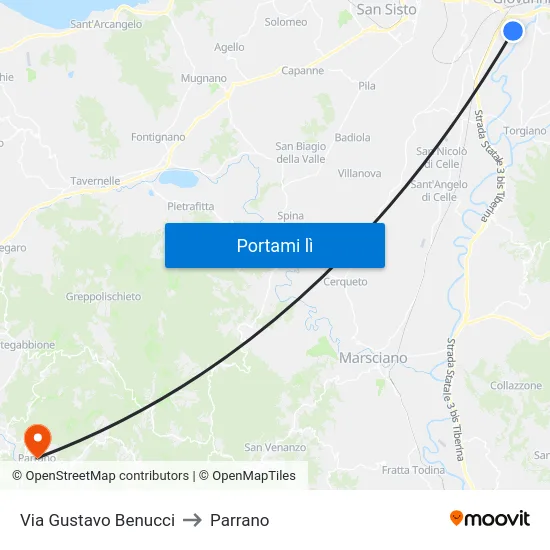 Via Gustavo Benucci to Parrano map