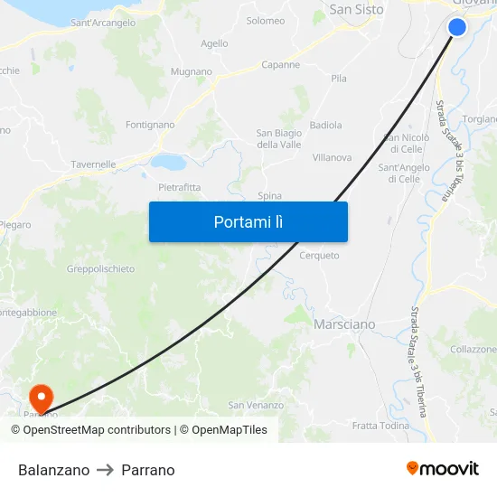 Balanzano to Parrano map