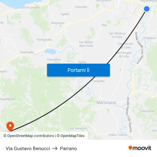 Via Gustavo Benucci to Parrano map