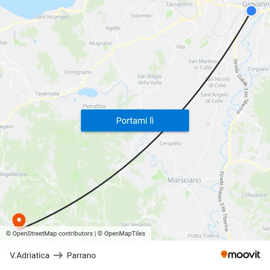 V.Adriatica to Parrano map